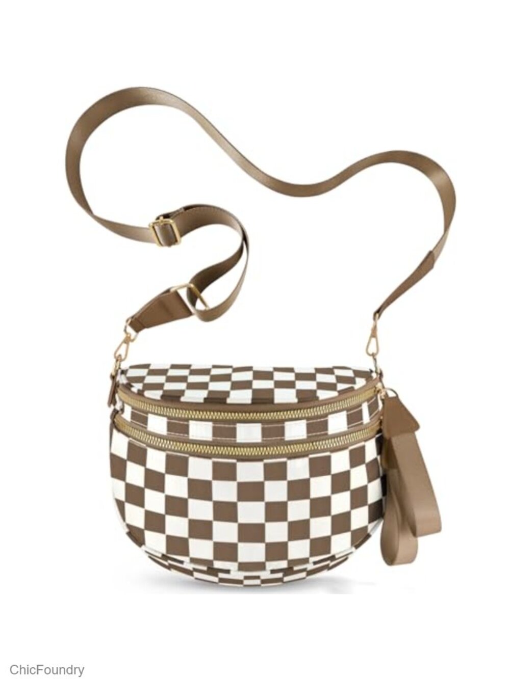 Waterproof Nylon Checkered Crossbody Bag with Adjustable Strap, 4 Pockets,